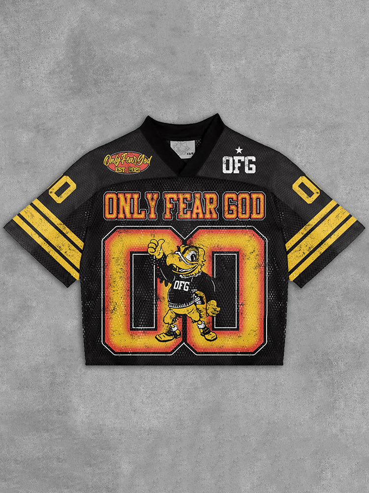 Vintage Only Fear God Graphics Blokecore Blokette Cotton Football V-neck T-Shirt
