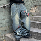 Men's Wide-leg Jeans With Star Chain Print