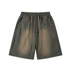Men's Retro Acid Washed Drawstring Metal Sports Shorts