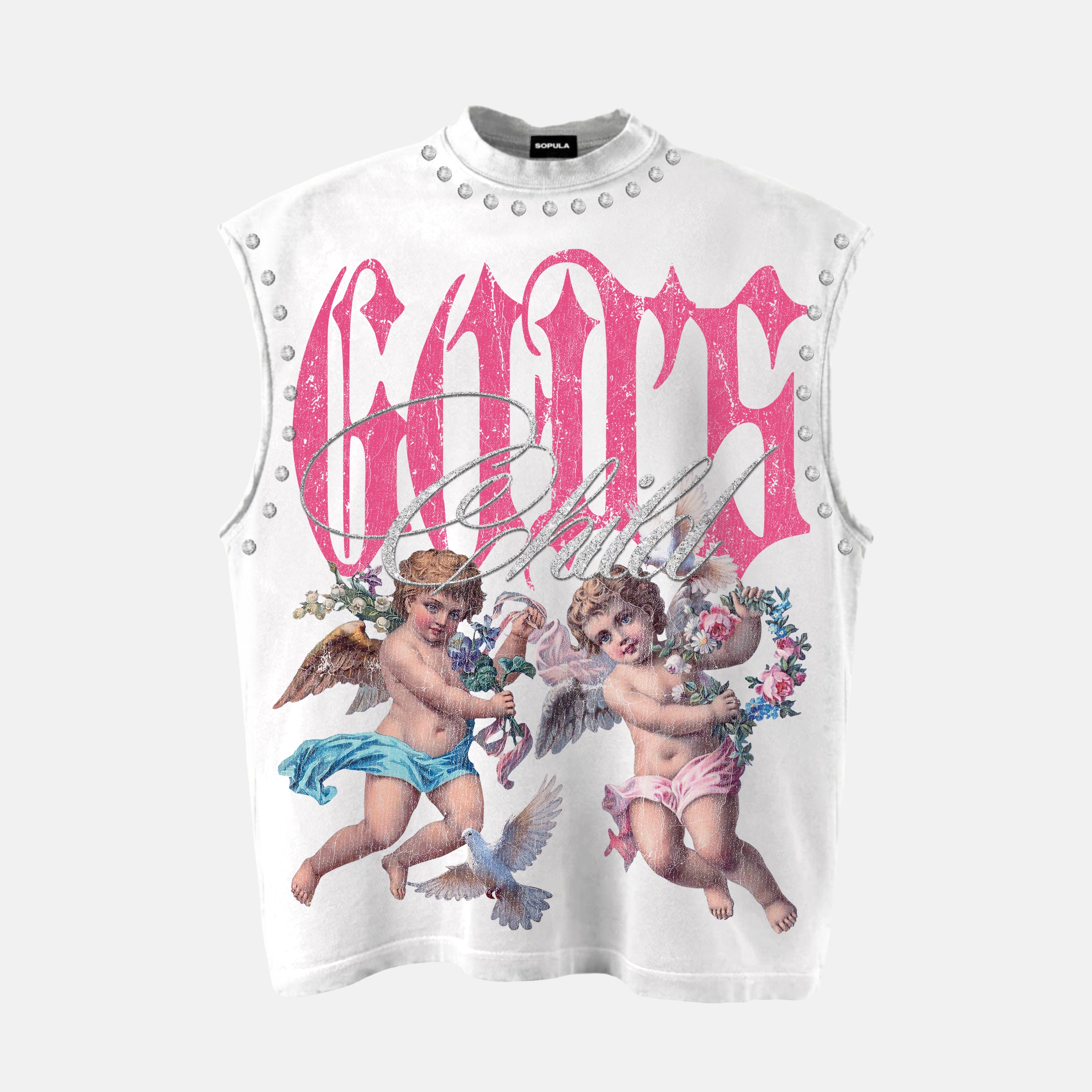 God's Child Retro Flowers Angel Graphic Tank Top