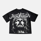Portrait Of Jesus Just Faith Vintage Graphic Cotton T-shirt