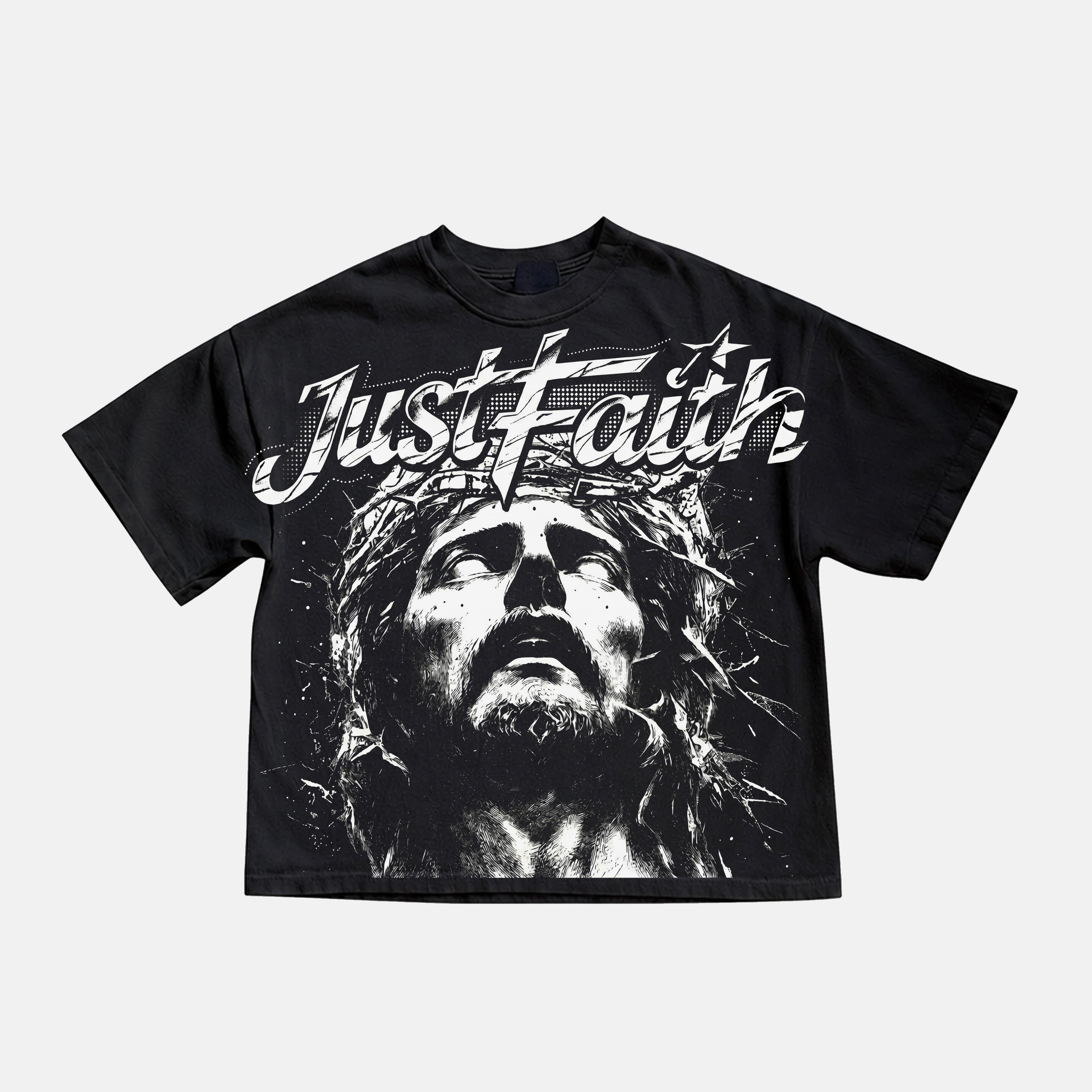 Portrait Of Jesus Just Faith Vintage Graphic Cotton T-shirt