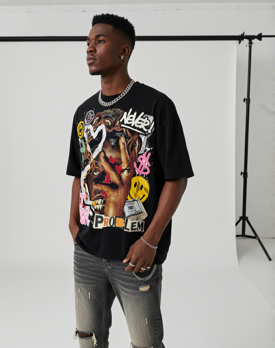 Richer Than My Opps Vintage Abstract Man Graphic Cotton T-shirt