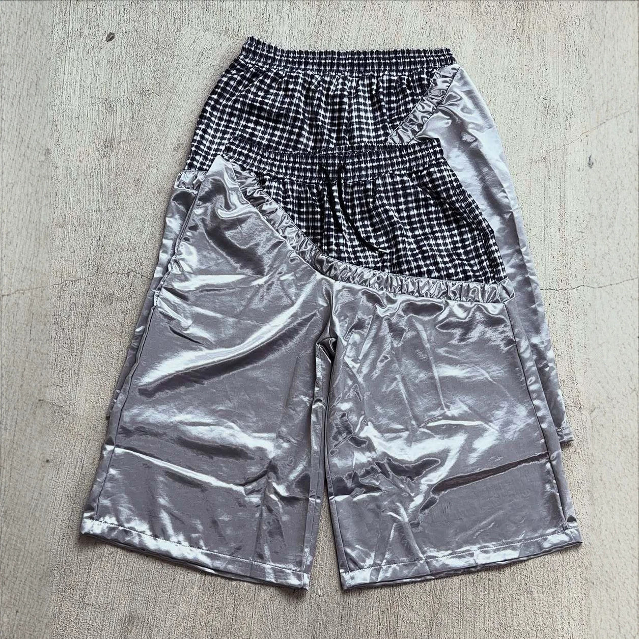 Fashionable Plaid Color-blocked Drawstring Casual Shorts