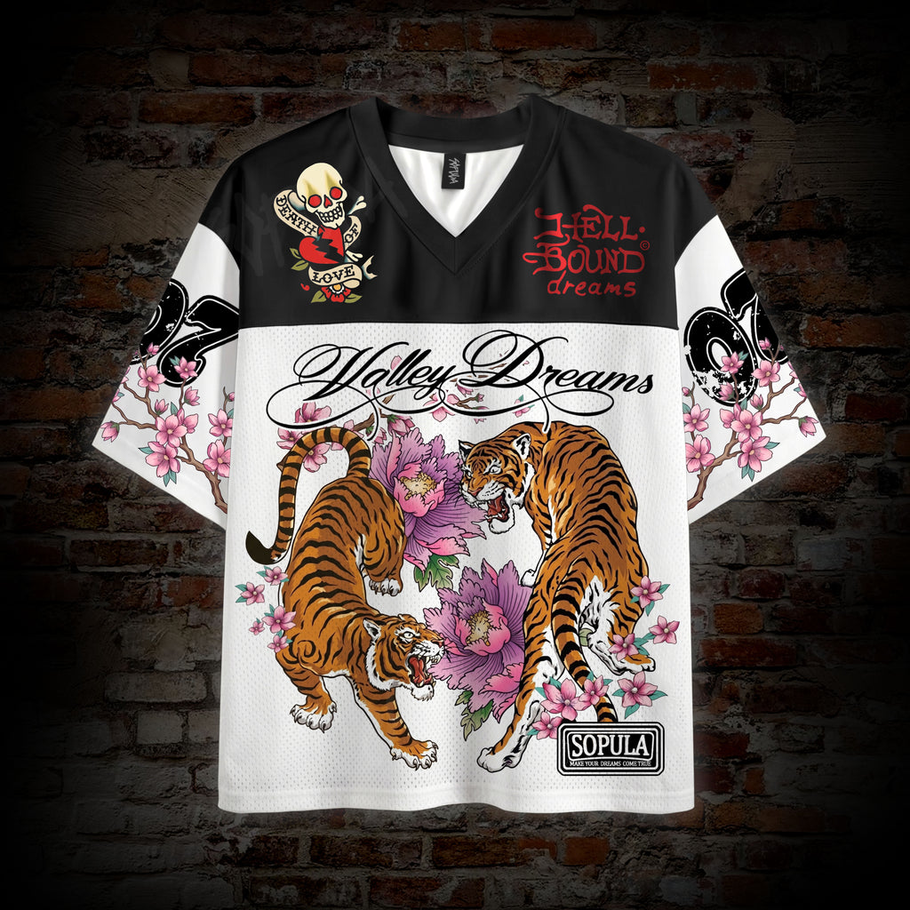 Valley Floral Tiger Japanese Graphic Mesh Jersey T-shirt