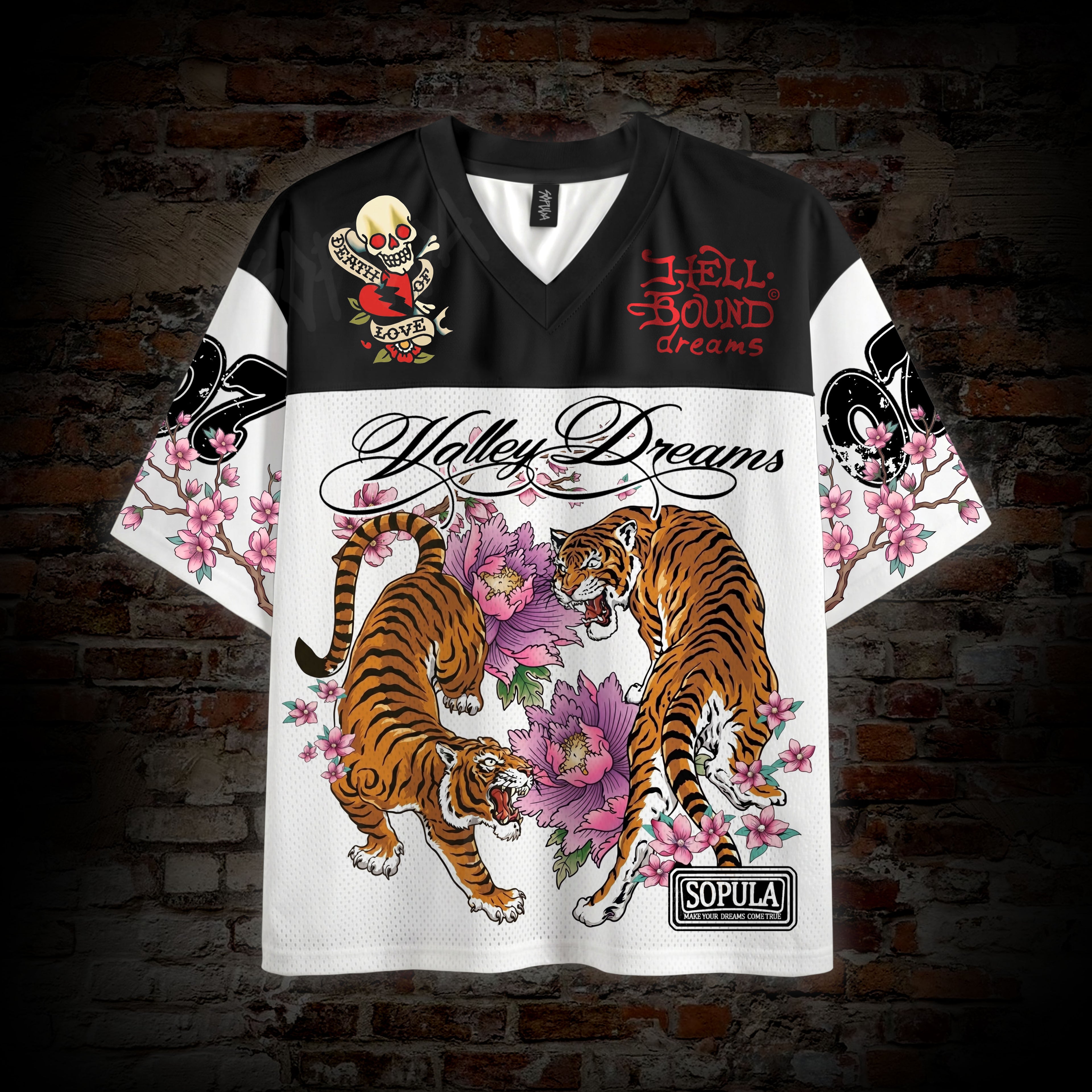 Valley Floral Tiger Japanese Graphic Mesh Jersey T-shirt