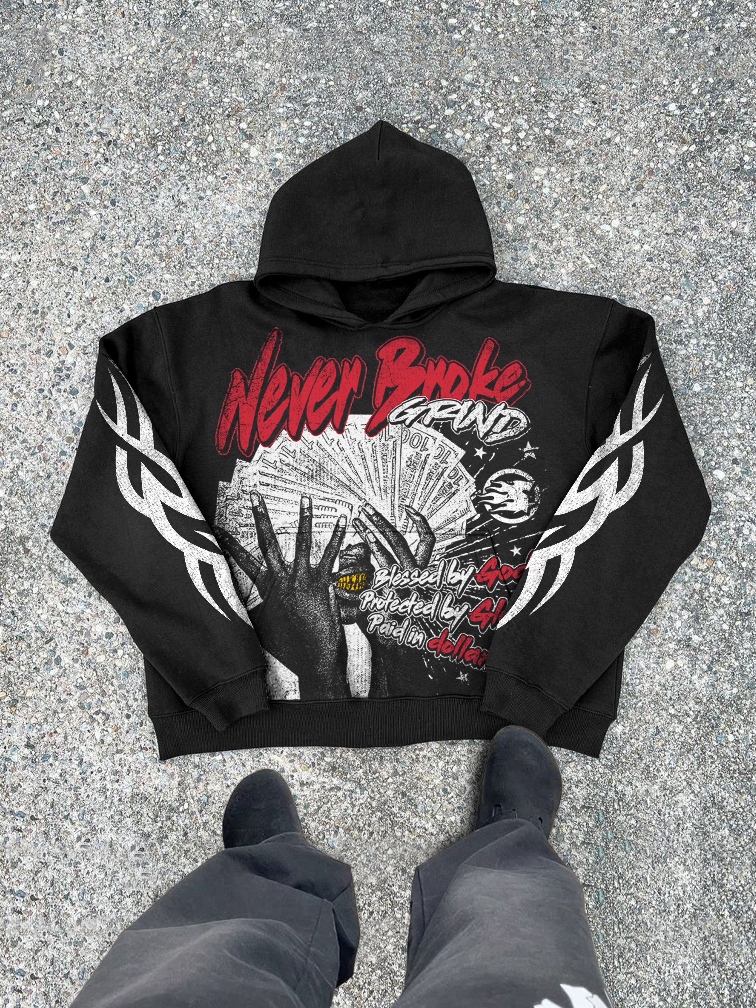 Never Broke God Glock Dollar Vintage Graphic Hoodie