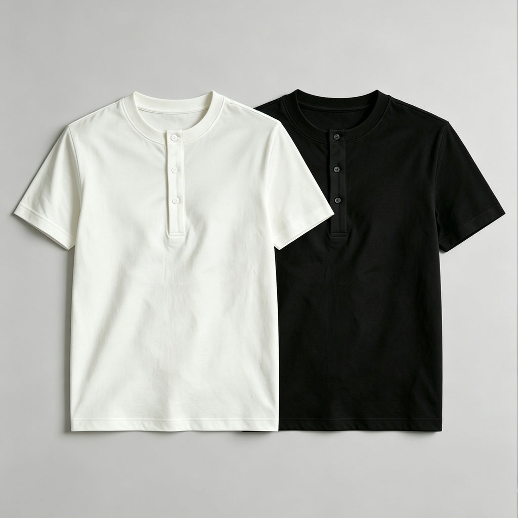 Men's Cotton Henley Collar Short-sleeved Gym Top