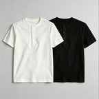Men's Cotton Henley Collar Short-sleeved Gym Top
