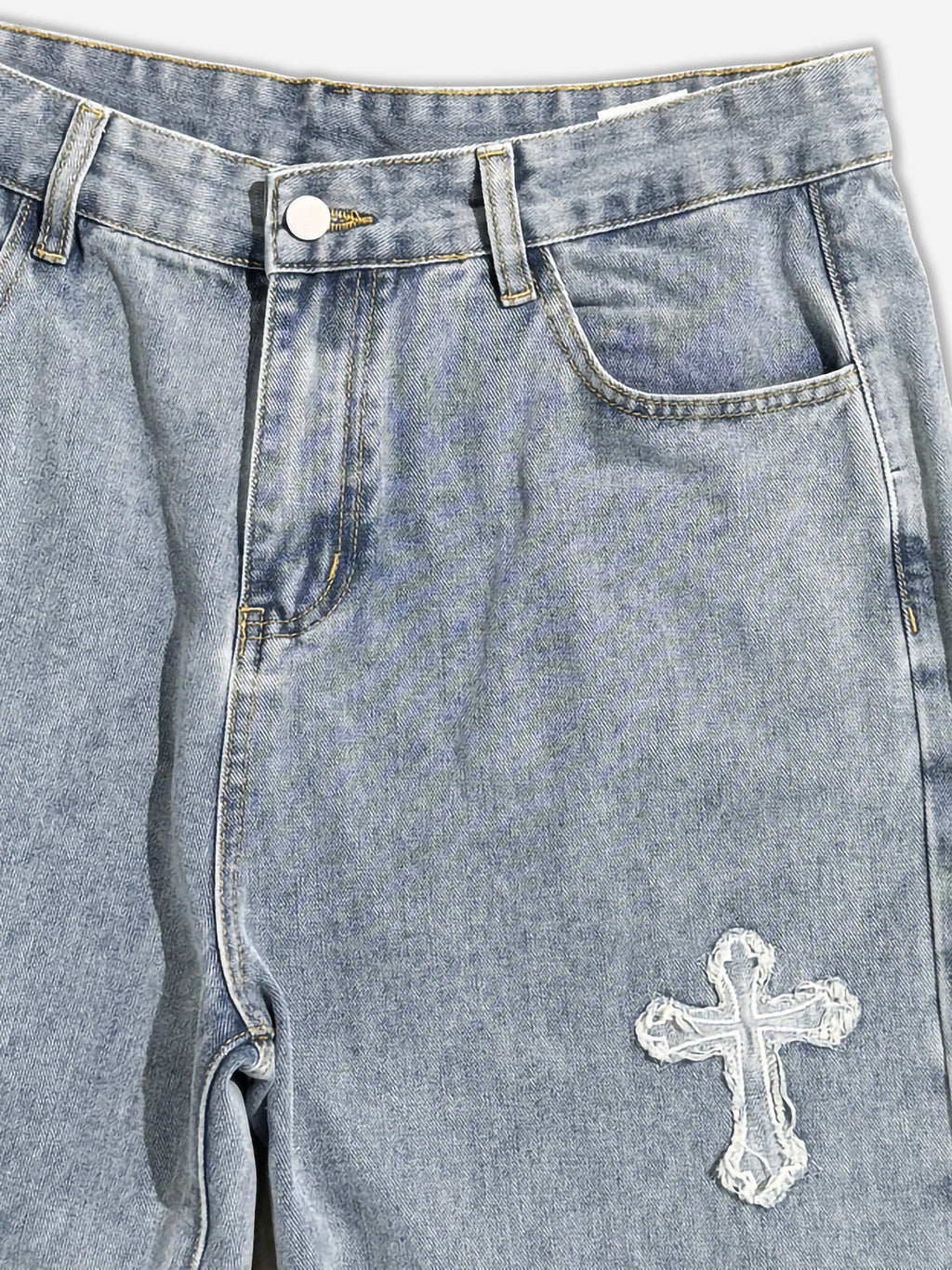 Denim Embroidery Cross Patch Street Jeans