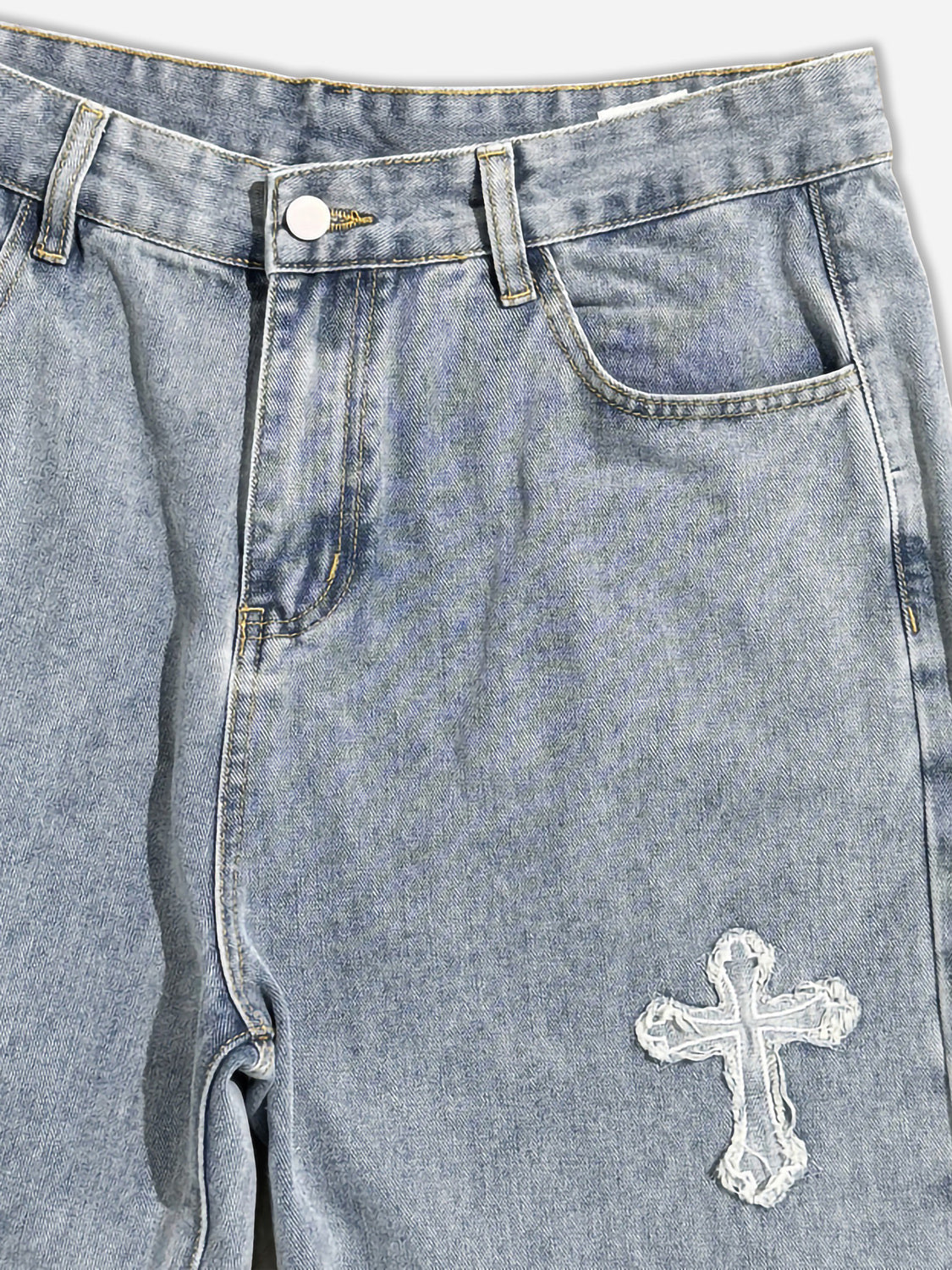 Denim Embroidery Cross Patch Street Jeans