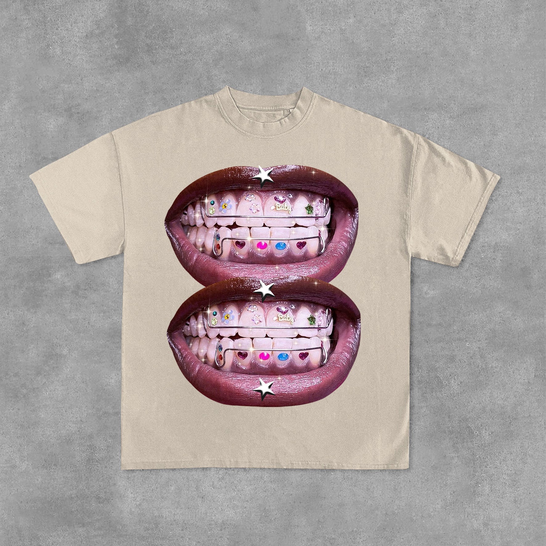 Personalized Lip Graphic Print Street Cotton T-Shirt