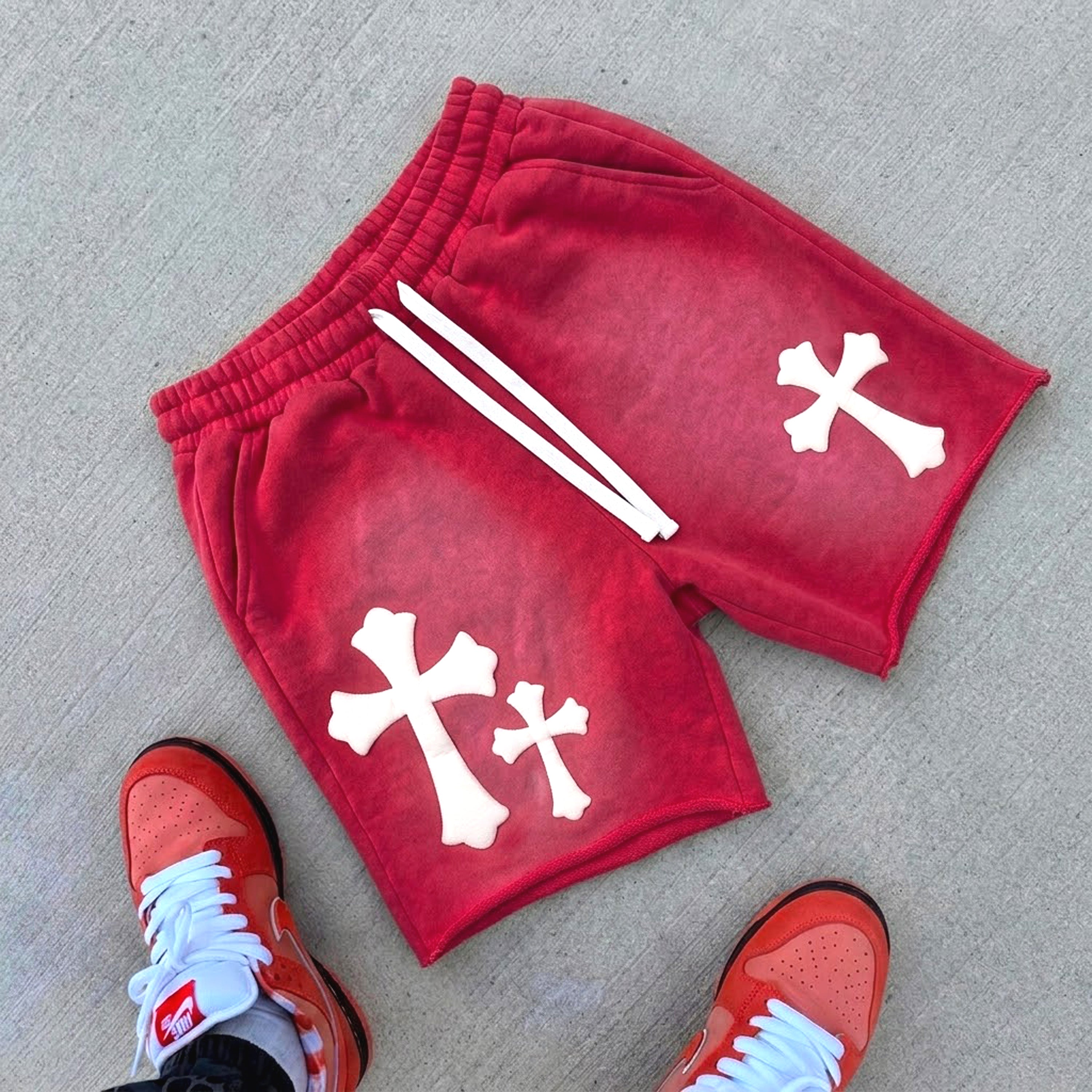 The Cross Foaming Process Graphic Washed Shorts