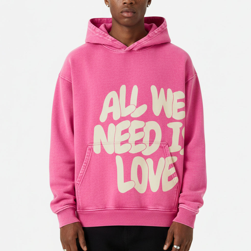 All We Need Is Love Print Graphic Acid Washed Oversized Hoodie