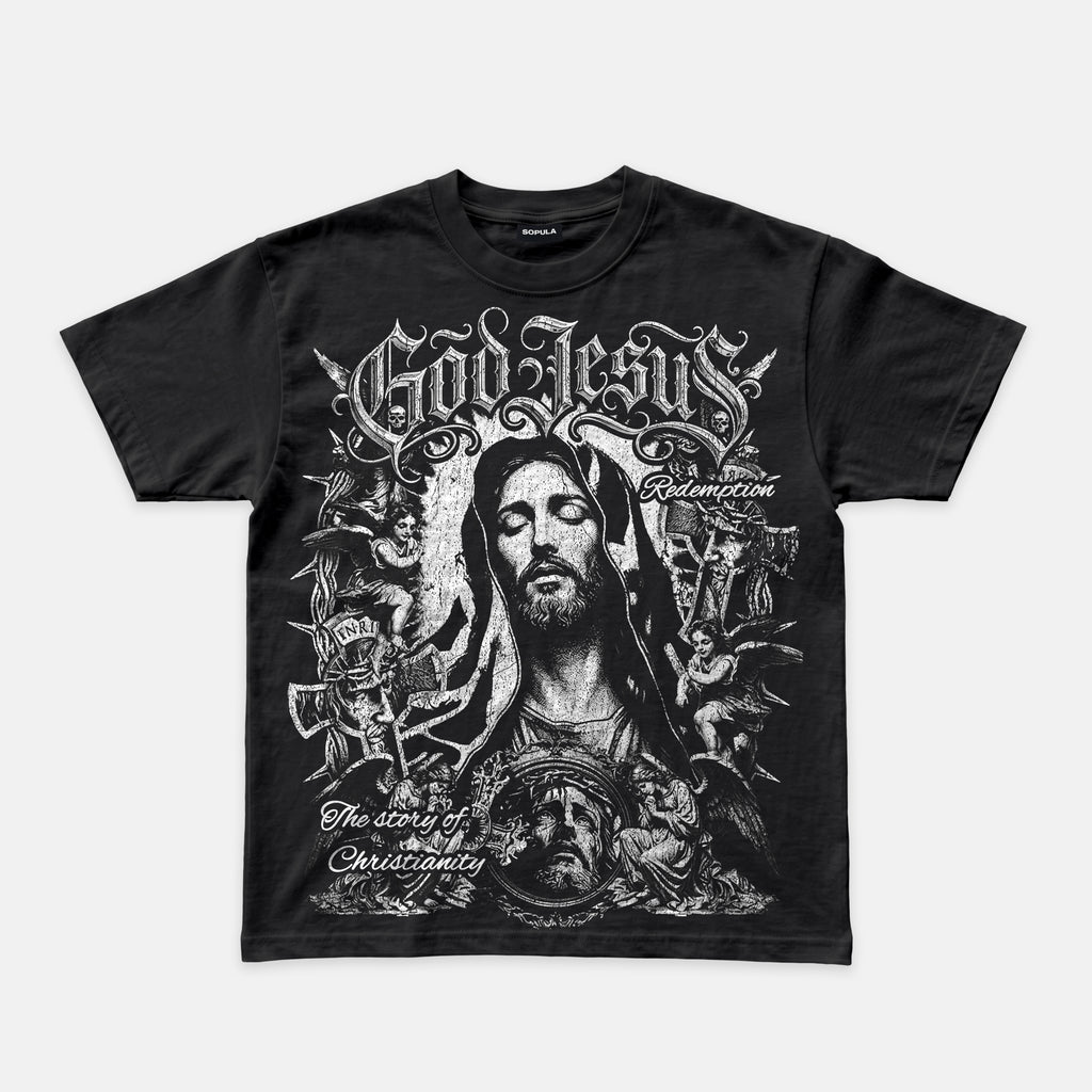 American Street Jesus Christ Statue Graphic Cotton T-shirt