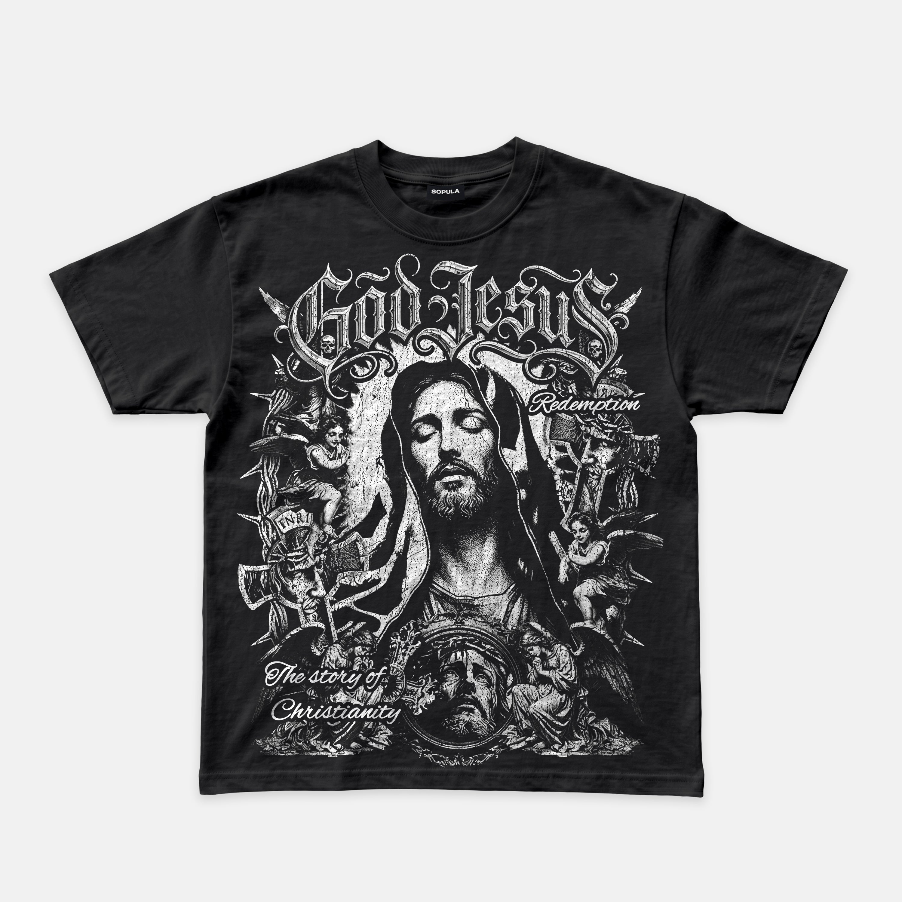 American Street Jesus Christ Statue Graphic Cotton T-shirt