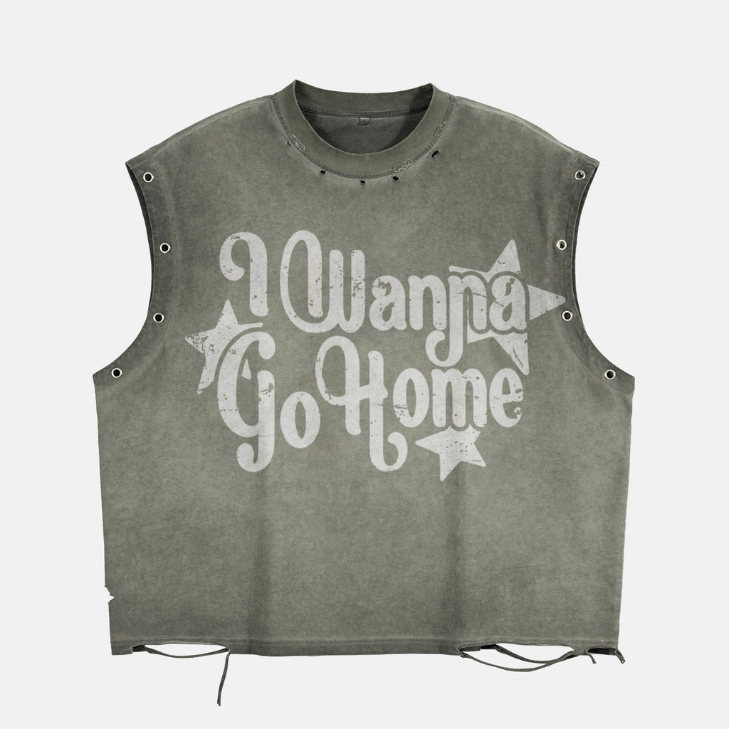 Mental Health Print Slogan Graphic Worn-out Boxy Tank Top