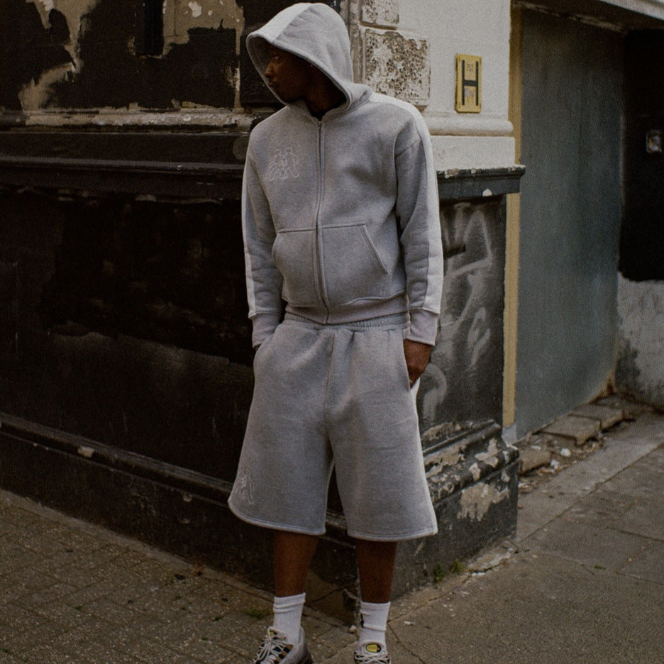 Men's Embroidered Hooded Zipper Sweatshirt And Pants Tracksuit