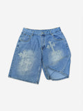 Cross Rhinestone Graphic Denim Shorts