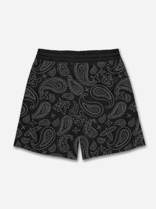 Ambition Skull Hand Cashew Flower Graphic Mesh Shorts
