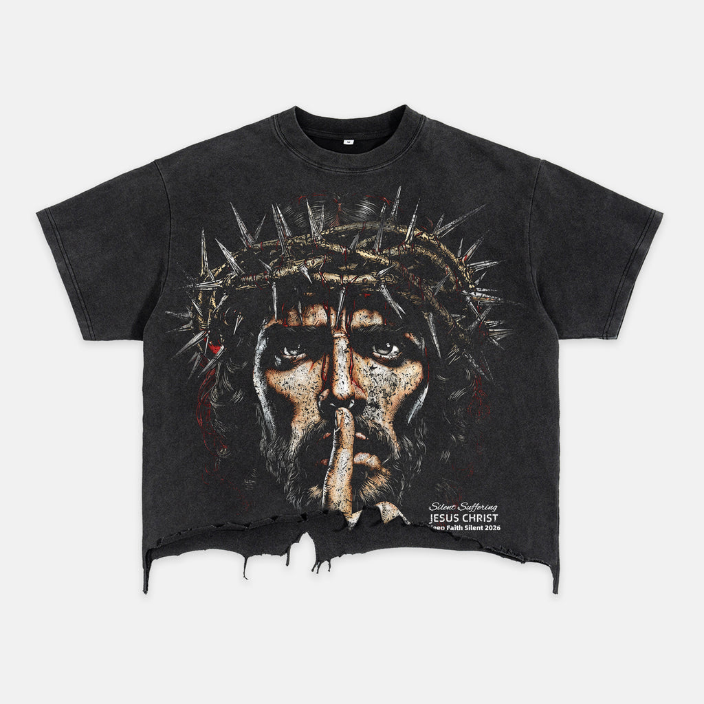 Retro Religion Jesus Thorns Christian Faith Graphic Crop Ripped T-shirt