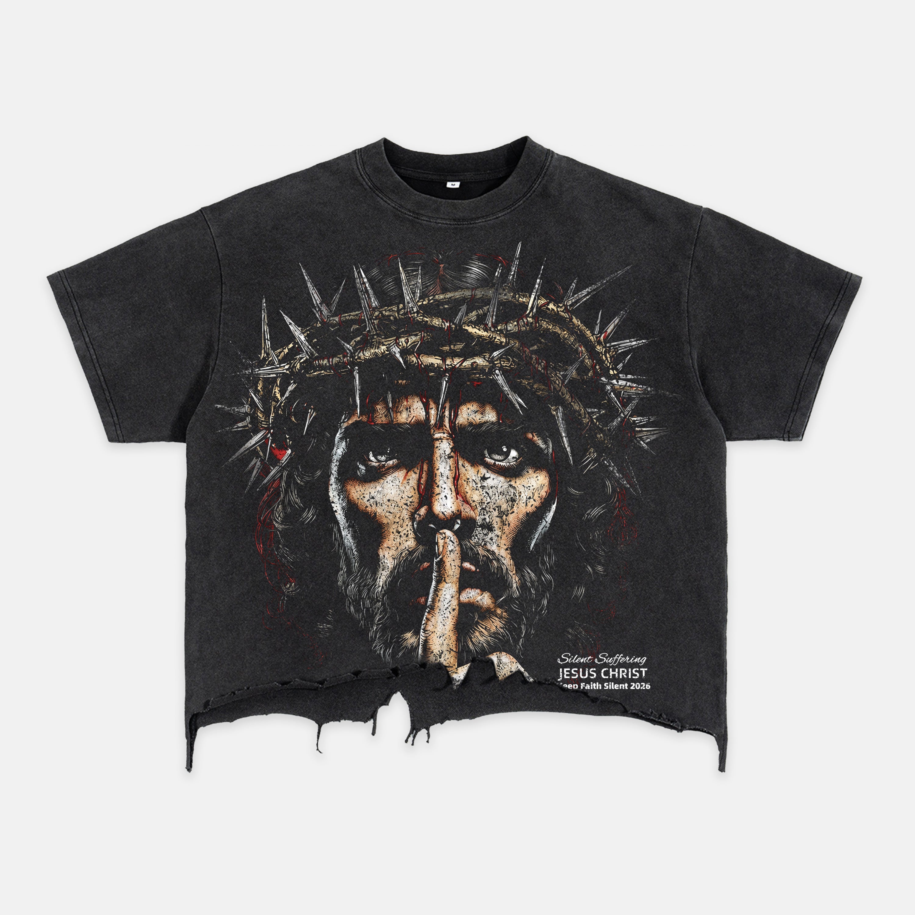 Retro Religion Jesus Thorns Christian Faith Graphic Crop Ripped T-shirt