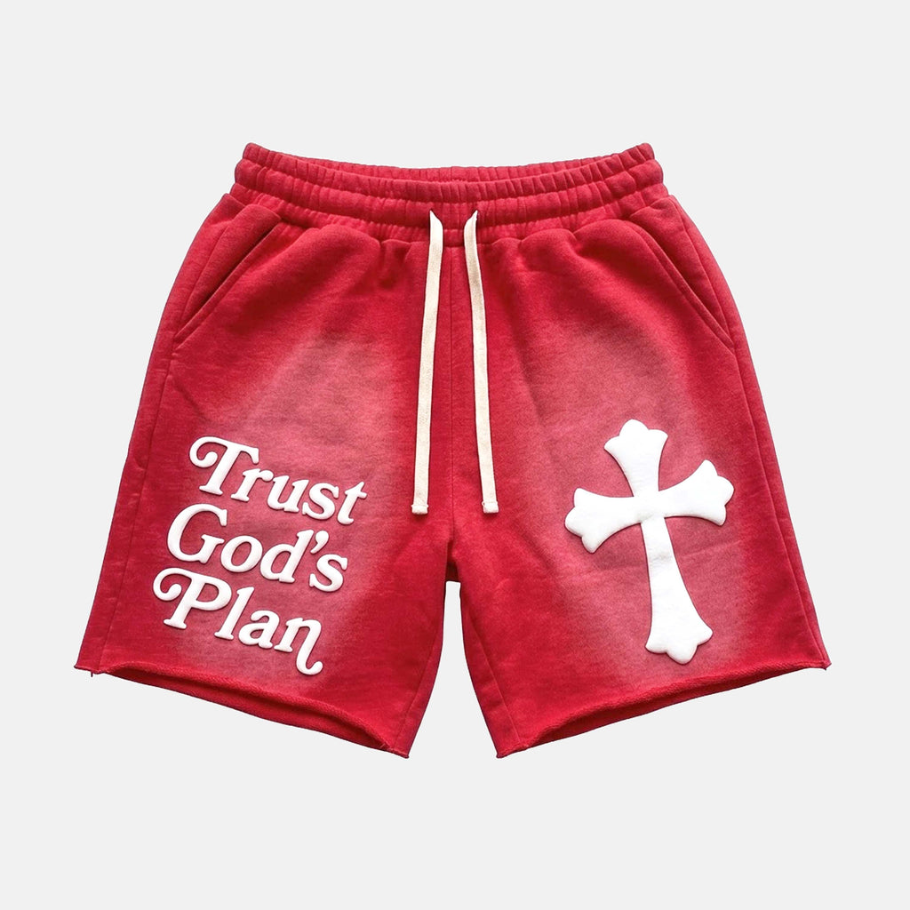 Trust God's Plan Foaming Process Graphic Washed Shorts