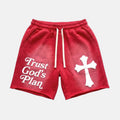 Trust God's Plan Foaming Process Graphic Washed Shorts
