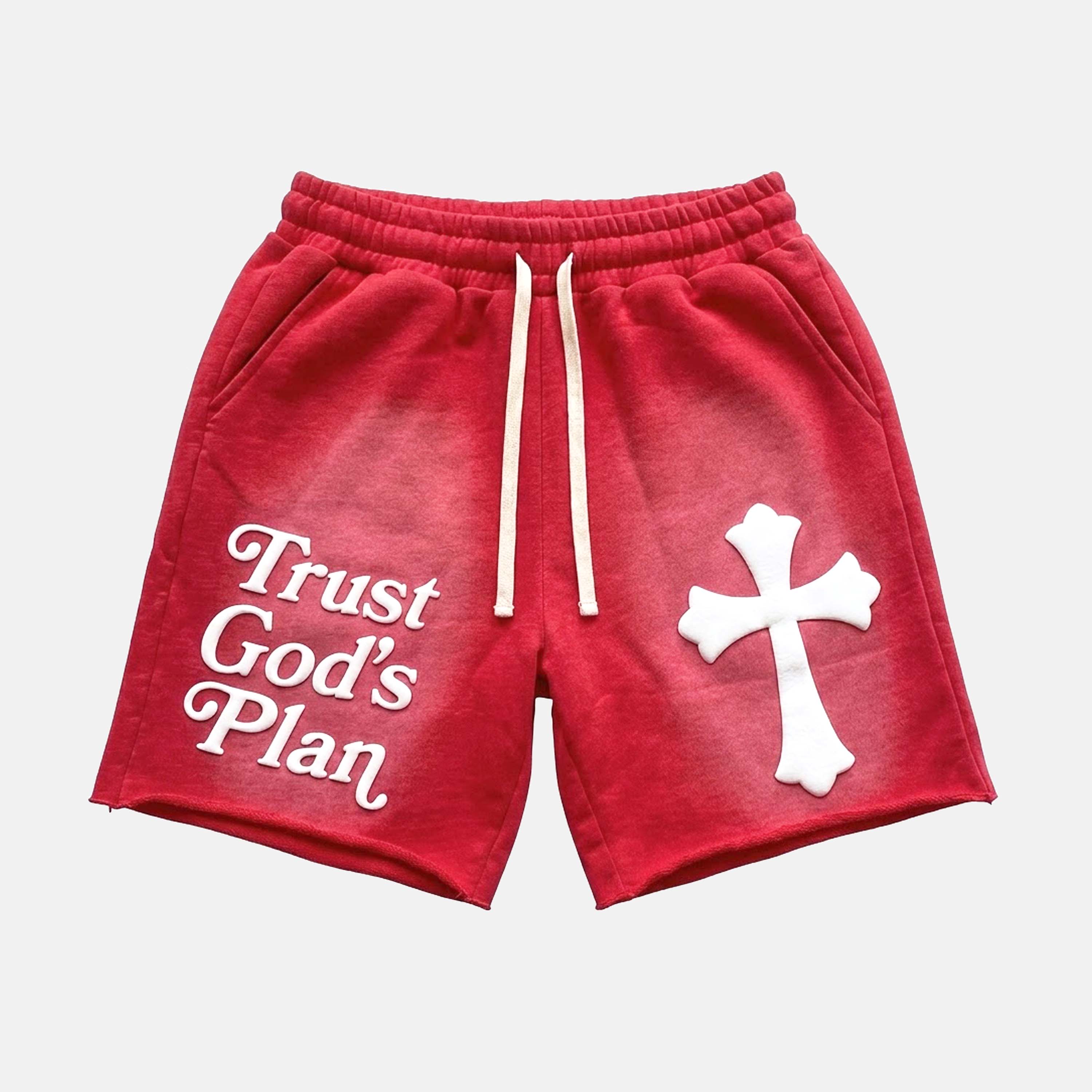 Trust God's Plan Foaming Process Graphic Washed Shorts