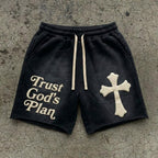 Trust God's Plan Foaming Process Graphic Washed Shorts