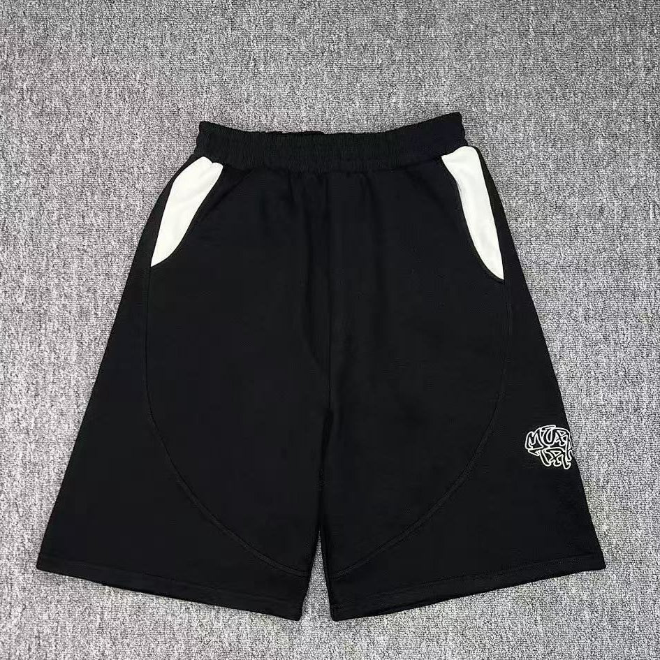 Men's Color-blocked Embroidered Drawstring Sports Shorts