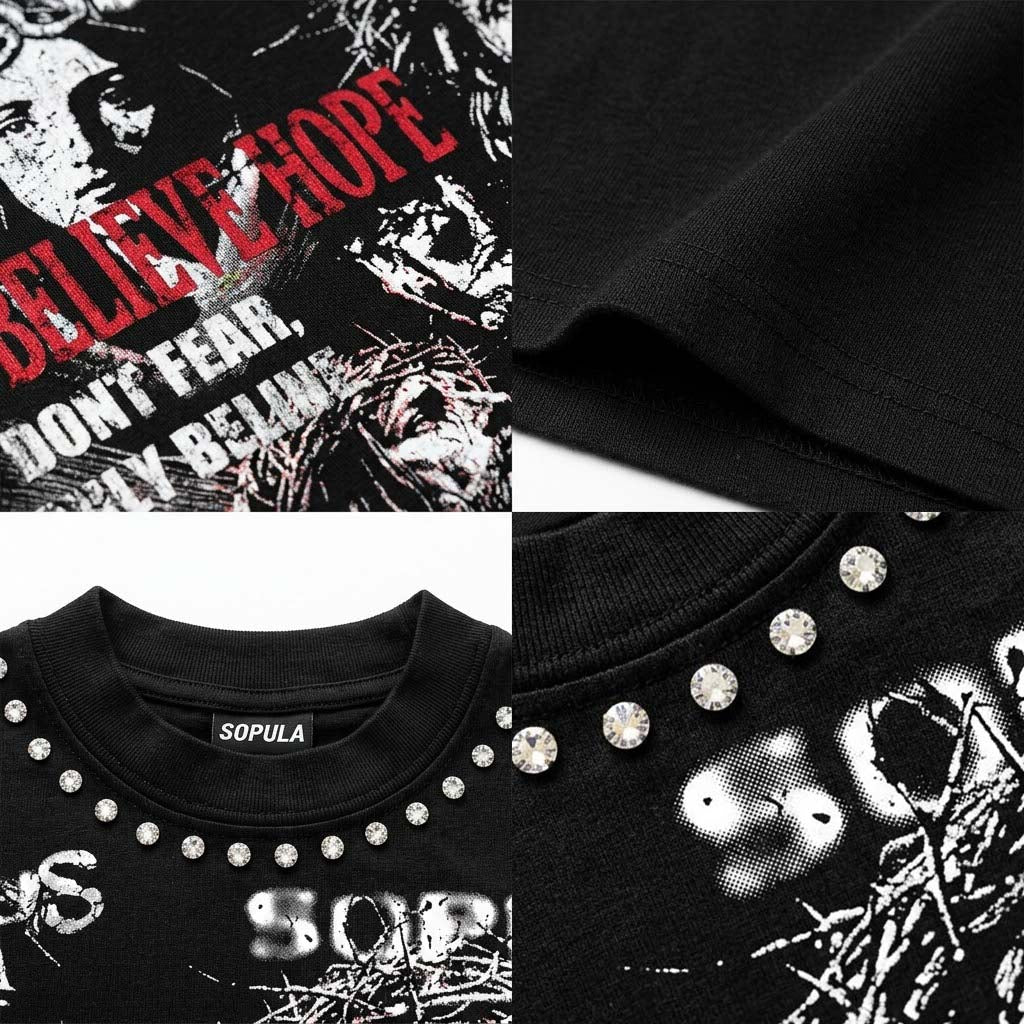 Jesus And The Bible Vintage Graphic Rhinestone Cropped T-shirt