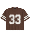 Mocha Brown No. 33 Short-sleeve Oversized Mesh Jersey T-shirt