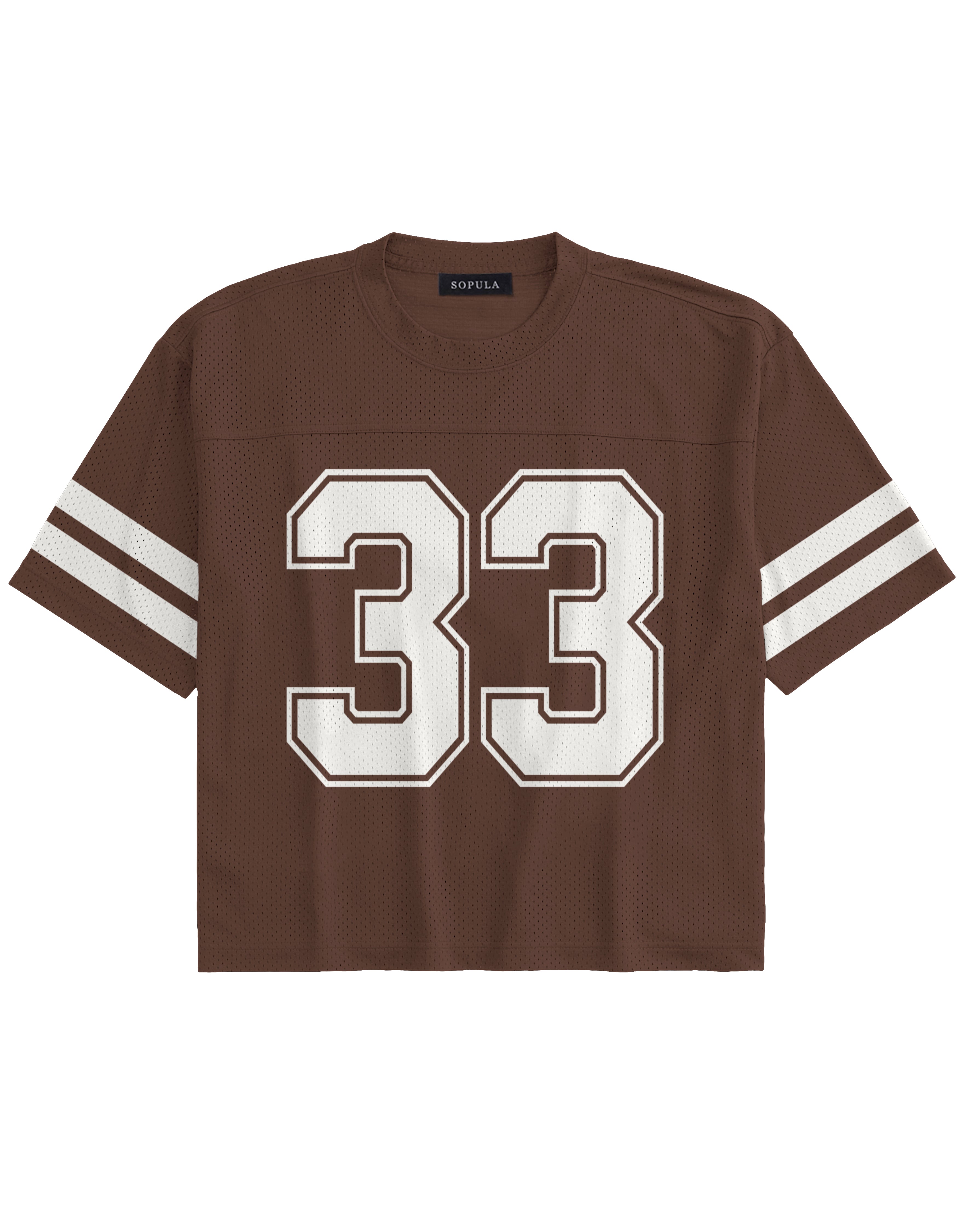 Mocha Brown No. 33 Short-sleeve Oversized Mesh Jersey T-shirt