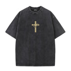 Jesus With Crown Of Thorns Graphic Acid Washed T-shirt