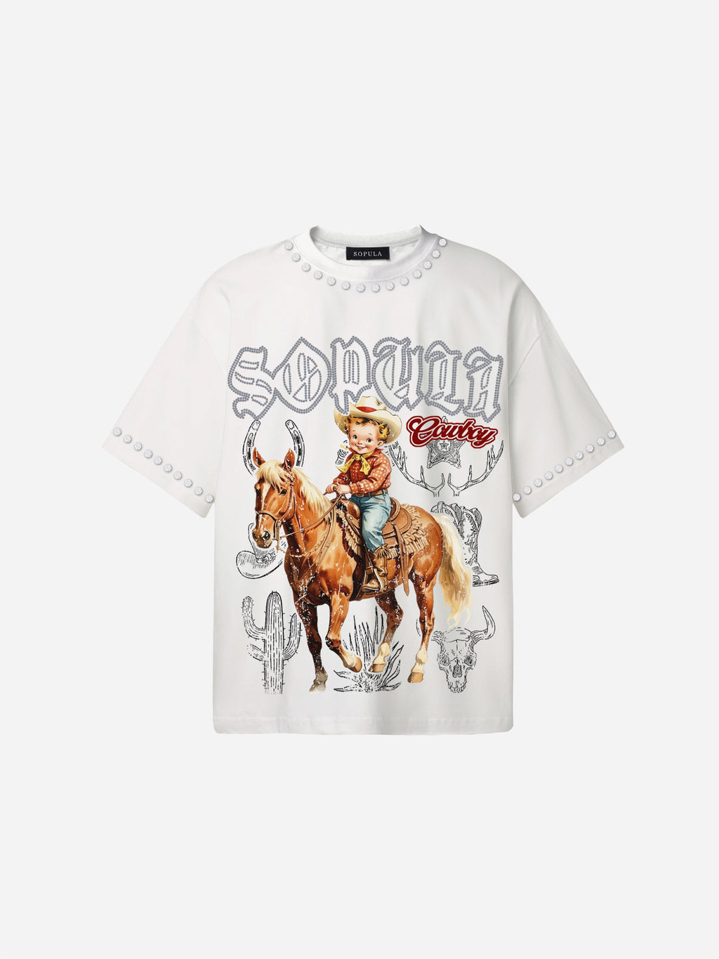Cowboy Western Elements Retro Graphic Cotton T-shirt