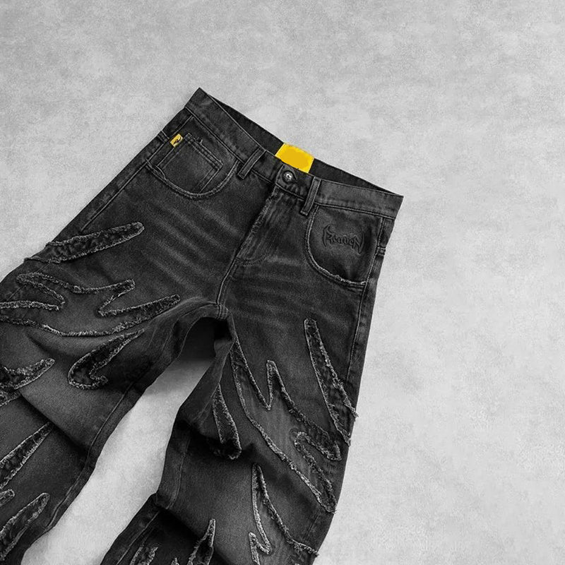 Unisex Flame AppliquÉ Wide-leg Baggy Jeans