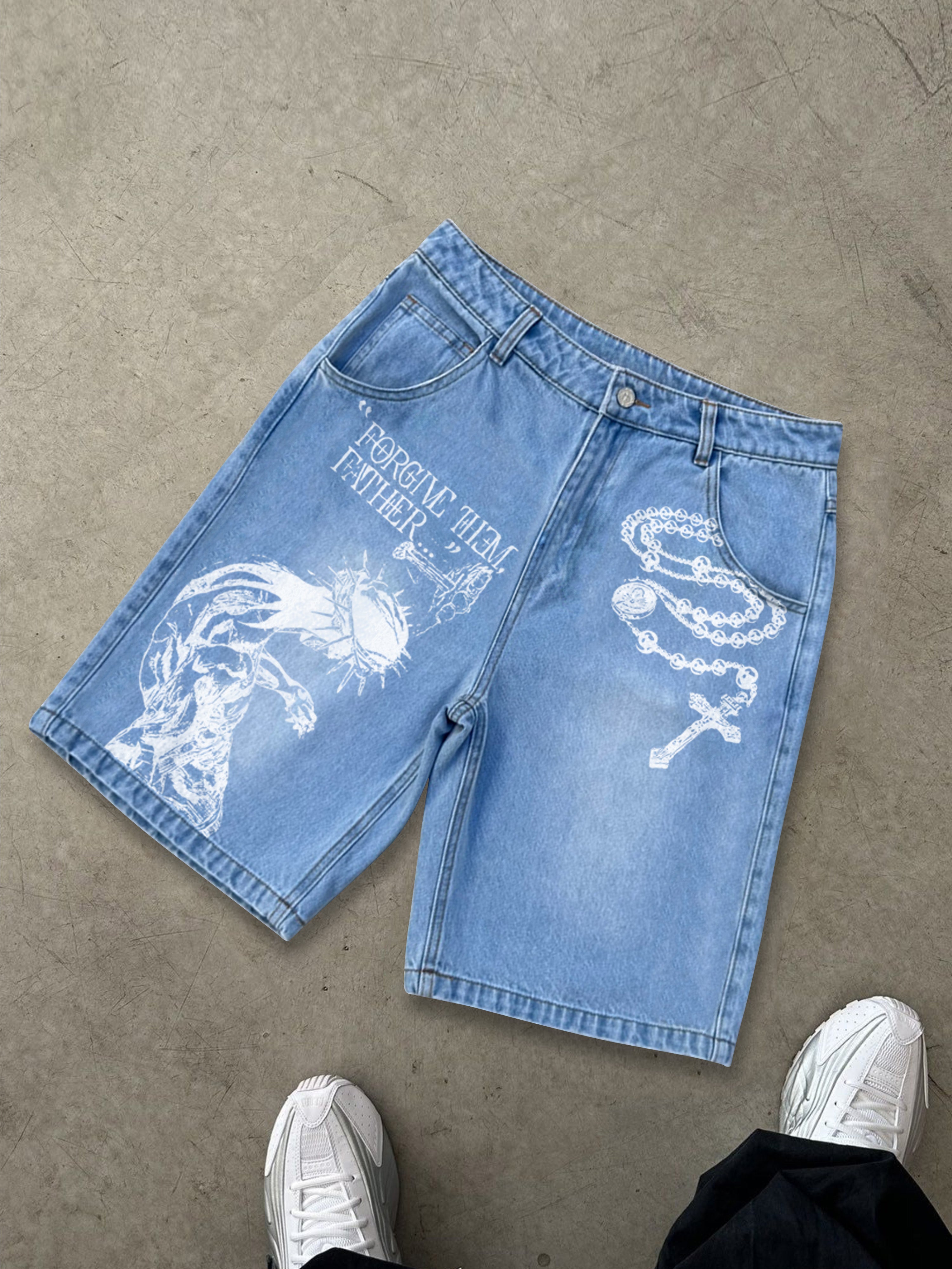 Jesus And The Cross Denim Shorts