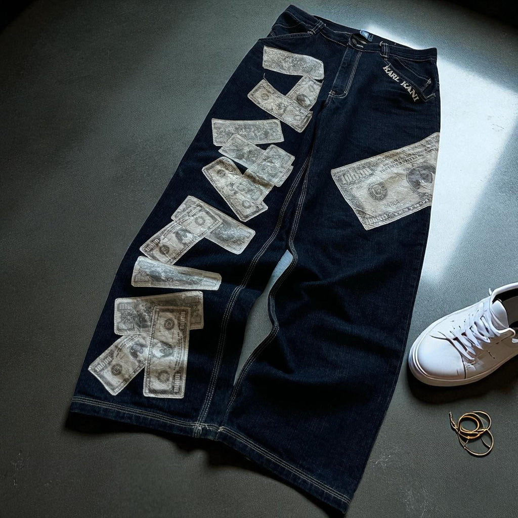 Men's Hip-hop Style Personalized Dollar Print Baggy Jeans
