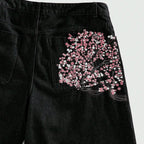 Men's Retro Plum Blossom Embroidered Loose Denim Jorts