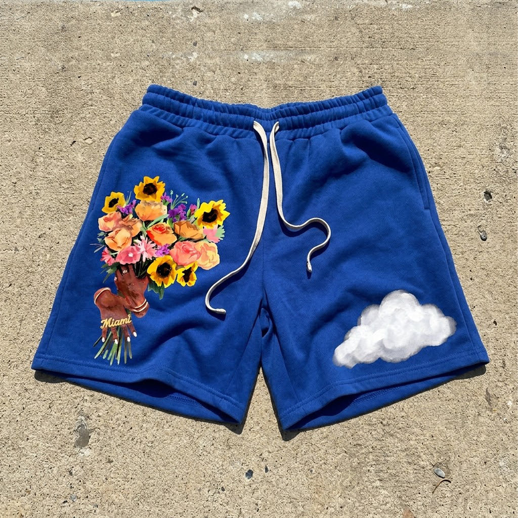 Bouquet Sky Indigo Blue Loose Drawstring Shorts