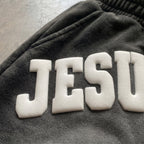 Jesus Bless Foaming Process Graphic Washed Shorts