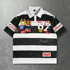 Casual Street Style Striped Polo Collar Long-sleeved T-shirt