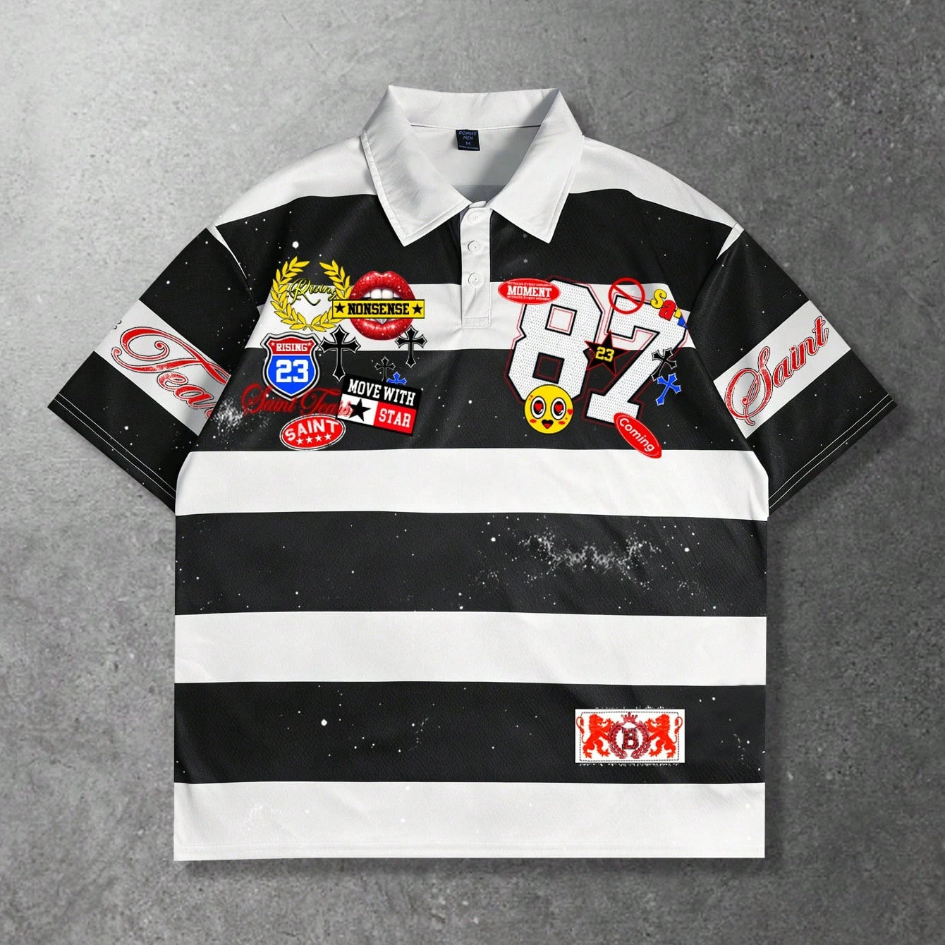 Casual Street Style Striped Polo Collar Long-sleeved T-shirt