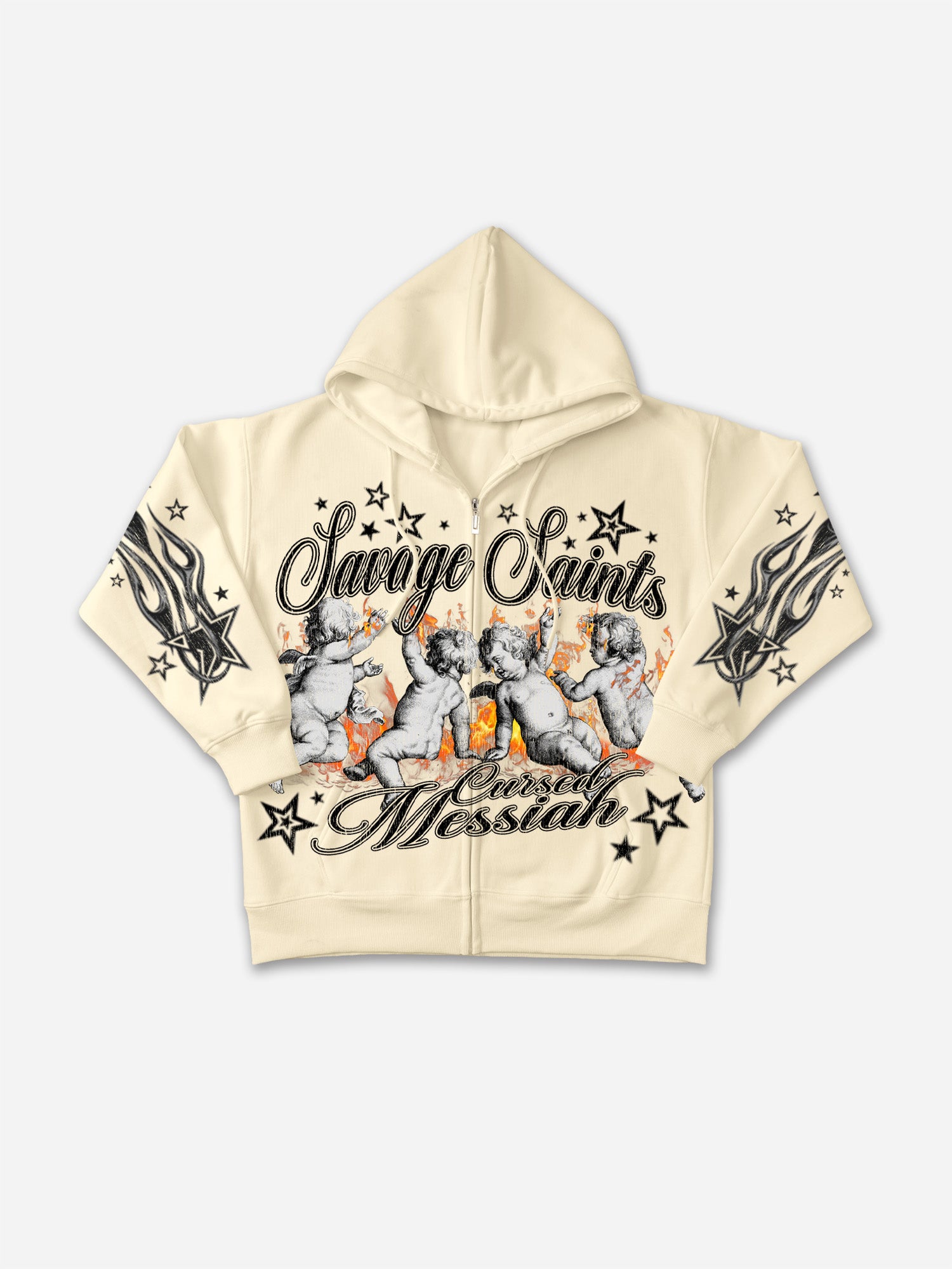 The Cursed Messiah Fallen Angel Vintage Graphic Zip-up Hoodie