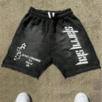 Men's Letter Star Print Drawstring Loose Casual Basketball Shorts