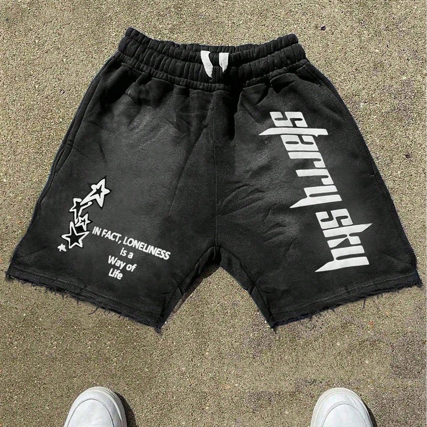 Men's Letter Star Print Drawstring Loose Casual Basketball Shorts