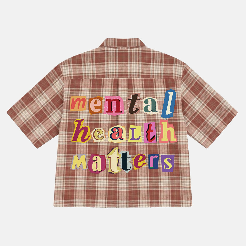 Mental Health Matters Letter Sticker Graphic Plaid Jacket Shirt