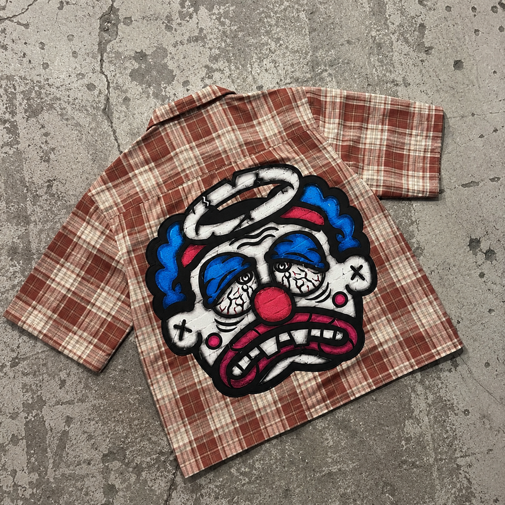 Vintage No Halo Graffiti Head Graphic Plaid Jacket Shirt