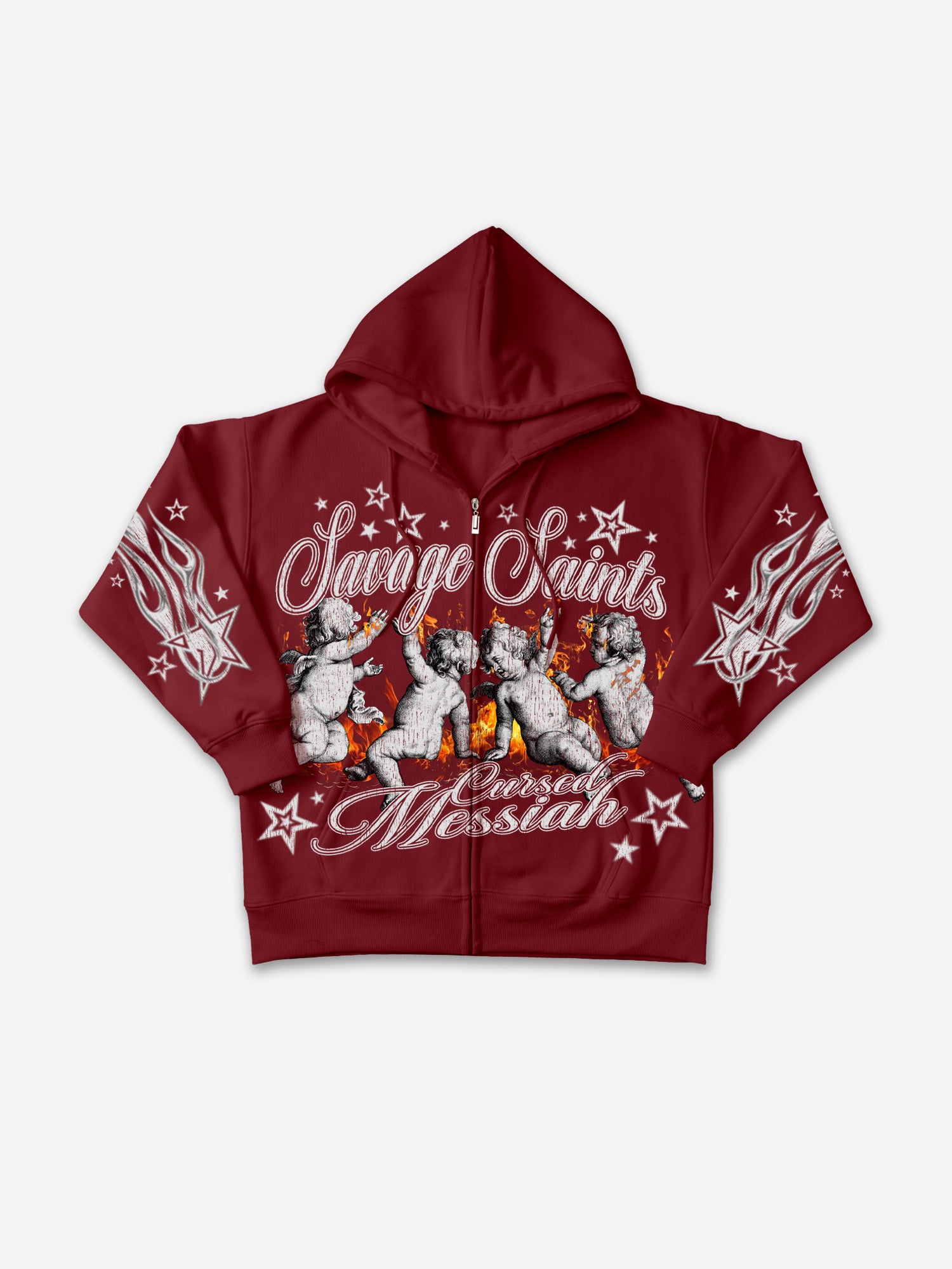 The Cursed Messiah Fallen Angel Vintage Graphic Zip-up Hoodie